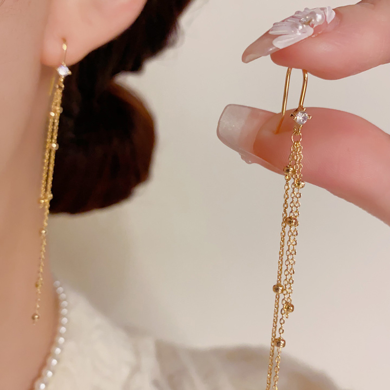 Bijoux Délicats | Boucles D’Oreilles Longues Avec Zirconias  |  Femme Bijoux Bijoux Délicats