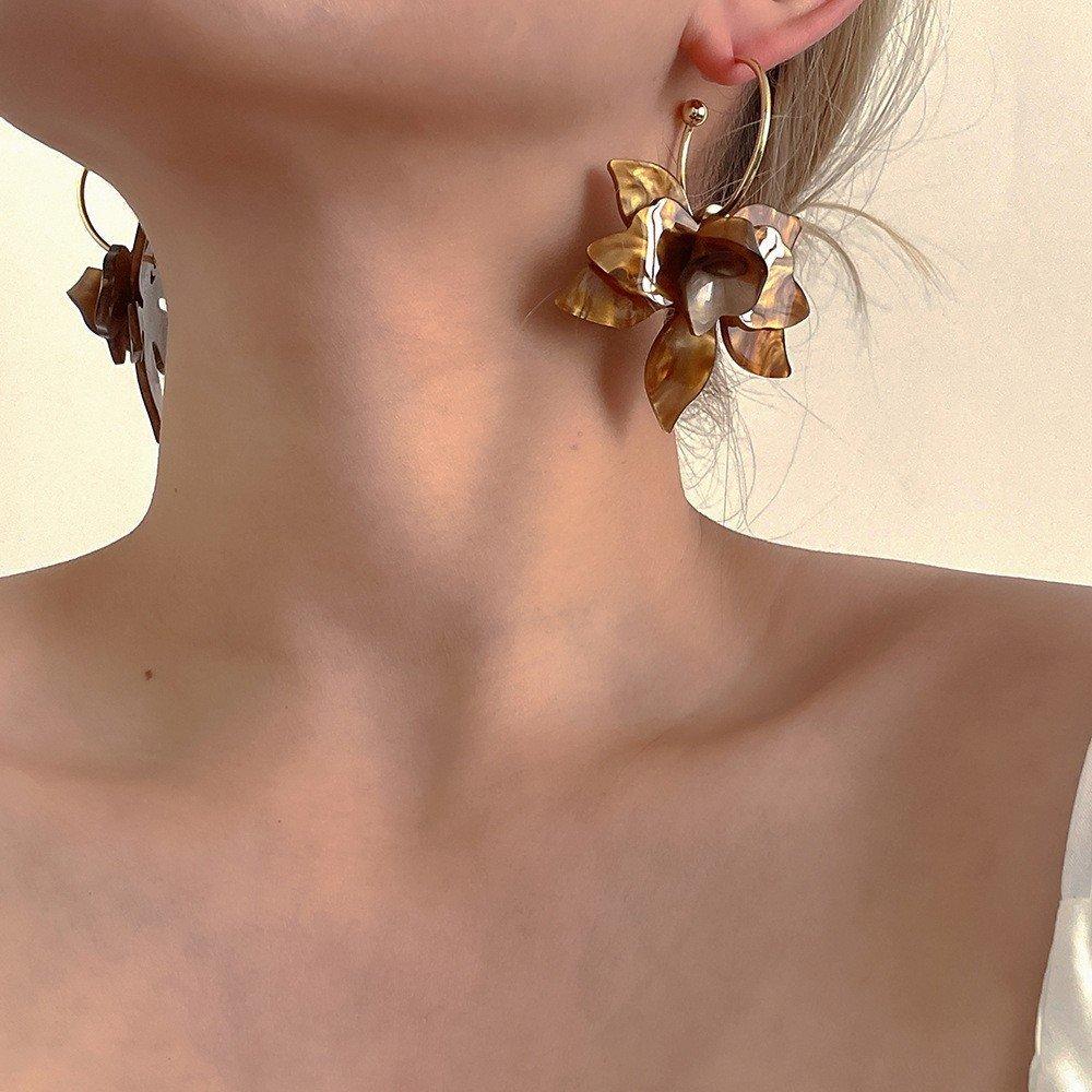 Boucles D’Oreilles | Créoles Avec Fleur  |  Femme Bijoux Boucles D'Oreilles