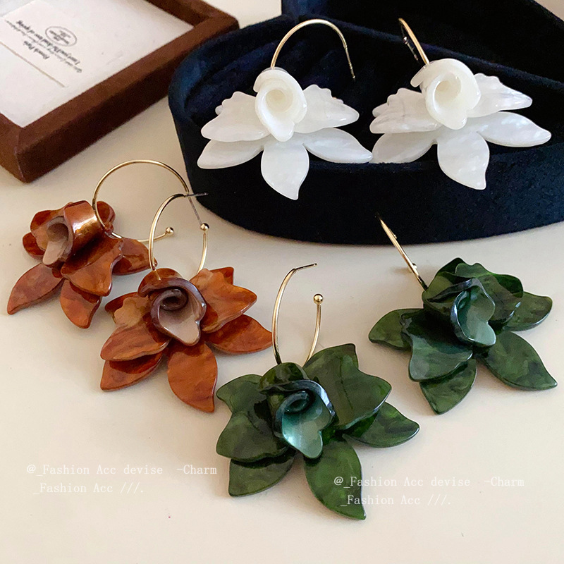 Boucles D’Oreilles | Créoles Avec Fleur  |  Femme Bijoux Boucles D'Oreilles