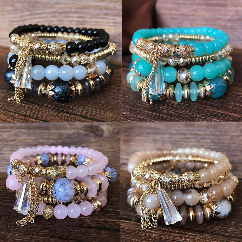 Bracelets | Ensemble De Bracelets Élastiques Avec Pierres  |  Femme Bijoux Bracelets